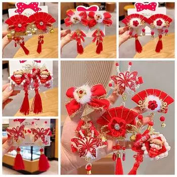 1Pair Plush Bowknot Duckbill Clip Butterfly Tassel Hairpin Kawaii Hanfu Flower Hair Clip Daily D