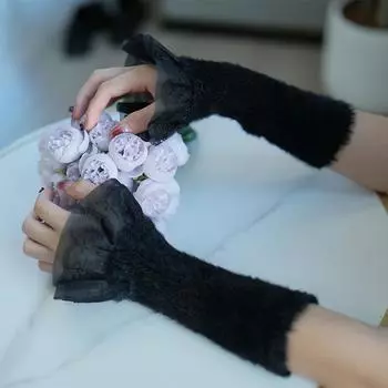 1Pair Plush Lace Nail Sleeve Long Style Keep Warm Nails Decorated Cuffs False Sleeves Ornament Nail Art Display белый