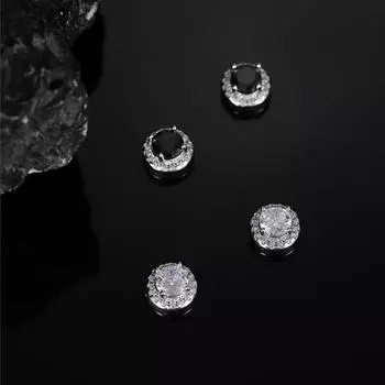 1Pair Round Crystal Classic Earrings Cubic Alloy Fashion Jewelry Boy Ear Studs Magnetic Attraction