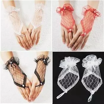 1Pair Sexy Lace Wrist Fingerless Wedding Evening Party Bridal Short Gloves Dress