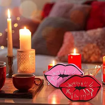 1 пара сексуальных губ ручной работы ко Дню святого Валентина, уникальное украшение для вечеринки, романтические красные/розовые деревянные большие губы
