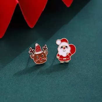 1Pair Simple Able Christmas Asymmetric Earrings For Women Girls Sweet Versatile Earrings Jewelry Accessories Holiday Gift