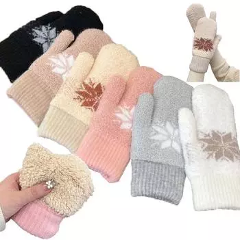 1Pair Snowflake Style Womens Winter Gloves Insulated Extra Warm Fingerless Mittens розовый