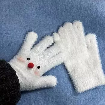 1Pair Trendy Soft Bow Snowman Gloves Breathable Cold-Proof Cycling Gloves Portable Five-Finger Mittens Thicken Warm Gloves