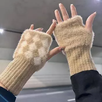 1Pair Versatile Soft Winter Half Finger Gloves For Women Girls Warm Luxury Fingerless Gloves Touchscreen Gloves Gifts розовый