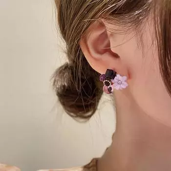 1ПАРА фиолетовые серьги-гвоздики с цветком для женщин, изысканные модные украшения, свадебные вечеринки, элегантные серьги, аксессуары LM