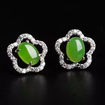 1ПАРА инкрустированных женских серег в стиле ретро «Китайский шик» с яшмовым цветком и нефритом