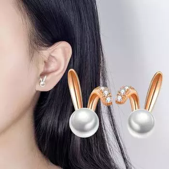 1ПАРА новых игривых сережек с имитацией жемчуга в виде кролика для женщин, маленькие и красивые высококачественные серьги с характером LM розового золота