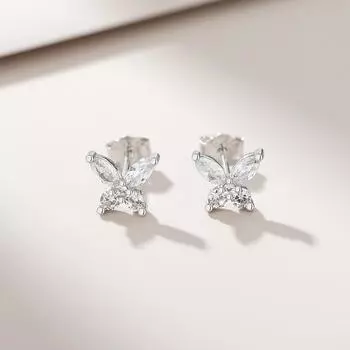 1ПАРА Серьги-бабочки с ледяными кристаллами Корейская версия сережек-студенток в стиле супер-сказочной леди, маленькие и милые серьги с легкой инкрустацией из циркония.