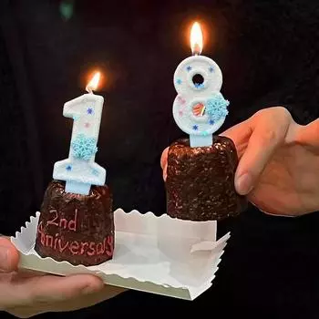 1pc 0-9 Number with Sequins Cake Topper White Snowflake Theme Smogless Digital Candles Birthday Candles Birthday Party Decor