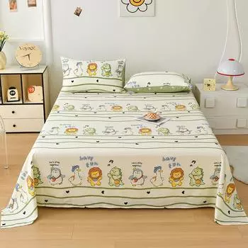 1pc 100% Cotton Flat Bedsheet Cartoon Style Bed Linen Print Bedsheet Skin-friendly Flat Sheets drap de lit (No Pillowcase) 160x230cm 1pc
