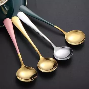 1Pc 17cm Stainless Steel Round Soup Spoons Coffee Stirring Spoon Tableware Dessert Spoon Dishwasher Safe Kitchen Tool
