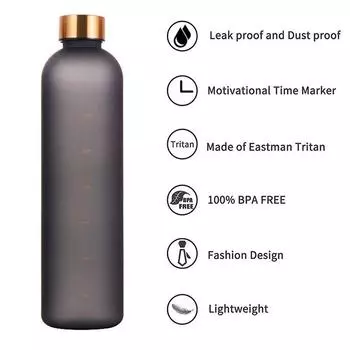 1PC 1L Bottle With Time Marker 32 OZ Motivational Reusable Fitness Sports Outdoors Travel Leakproof BPA Free Frosted Plastic 1.0L