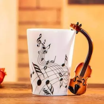 1pc 240ml Music Ceramic Mug Guitar Violin Style Cute Coffee Cups with Handle Novelty Gifts for Music Lover Birthday Present Kids 240ml