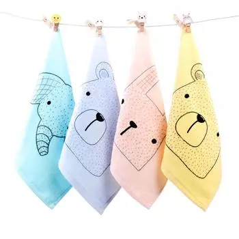 1Pc 25x25cm Cartoon Animal Printed Cotton Portable Hanging Children Newborn Bathroom Hand Wash Face Towel 25x25cm жёлтый