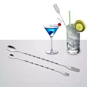 1pc 26/32cm Cocktail Pick Swizzle Sticks Stirrer Bar Spoon Mixing Fork Drink Muddlers Bartender Kitchen Tools Bar 26CM