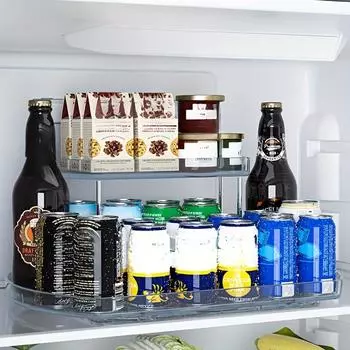 1 шт. 2-х уровневый прямоугольный органайзер для холодильника, вращающийся на 360° органайзер для холодильника и шкаф для хранения вещей для шкафов, кладовых, кухонь и столешниц