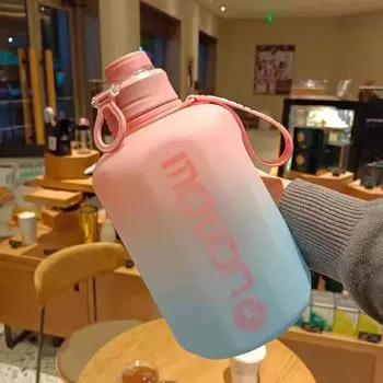 1pc 2L Sports Straw Large Capacity Fitness With Straw Outdoor Plastic Portable Water Bottle With Scale Gradient Kettle 2.4L