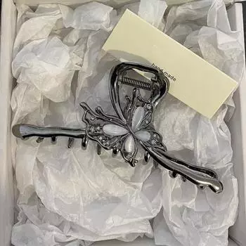 1pc/2pcs Metal butterfly gripper clip for women s new high-end style, shark clip at the back of the head, large hair clip