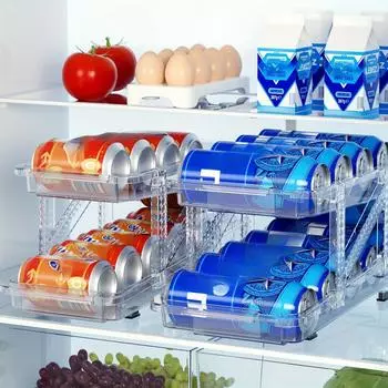 1шт 2-уровневый диспенсер для банок с газировкой для холодильника, расширяемый органайзер для банок с газировкой, штабелируемый органайзер для банок с напитками