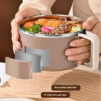 1pc 304 Stainless Steel Box Foam Bowl with Cover Can Drain, Heat and Microwave Portable Handle Easy To Clean Bento Lunch Box 1&1200ml&first floor