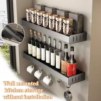1шт 30/40/50см настенная кухонная полка для специй органайзер полка с крючком настенный кухонный органайзер для принадлежностей