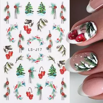 1Pc 3D Christmas Nail Stickers Snow Tree Gloves Sliders Winter Ornaments Lanterns Decoration Candys Santa Hats Nail Decals