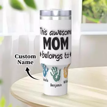 1pc 40oz water cup. Customize 6 kids names. Tumbler for Mother s Day/festivals. Handle, lid included, custom water bottle