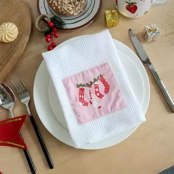 1Pc 40x60cm Santa Claus Snowman Tea Towel Printed Patch White Waffle Cotton Kitchen Table Napkin Xmas Party Gift Decor