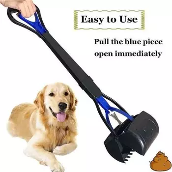 1PC 45cm Long Handle Foldable Pet Potty Pickup, Household Outdoor Portable Dog Poop Clip синий