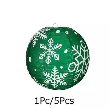 1PC/5PC Snowflake Printed Christmas Red Green New Year Christmas Lantern Yard Decor 2 Colors 1pc