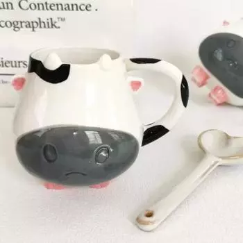 1pc, 630ml/21oz Cute Cartoon Ceramic Cup, Creative Cow Pattern Footed Water Mug Cup,Coffee Cups Summer Winter Drinkware, Gift 630ml