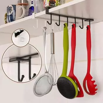 1pc 6 Hook Coffee Cup Mug Plastic Holder Black White Hooks Shelf Multifunction Kitchen Cabinet Sundries Organizer Storage