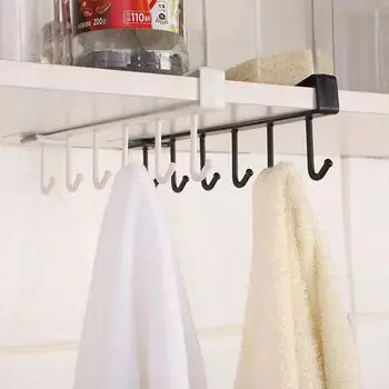 1pc 6 Hook Coffee Cup Mug Plastic Holder Black White Hooks Shelf Multifunction Kitchen Cabinet Sundries Organizer Storage
