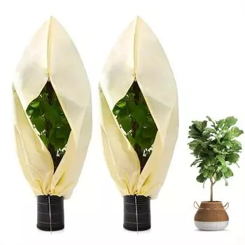 1pc 80*120cm Winter Protection Bag Against Freeze For Plant Cover Garden Plant With Zip Drawstring Breathable 80x120cm With zipper бежевый