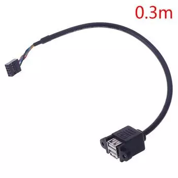1Pc 9 Pin Motherboard Header To 2 Ports Usb 2.0 Female Extension Cable Adapter 0.3m