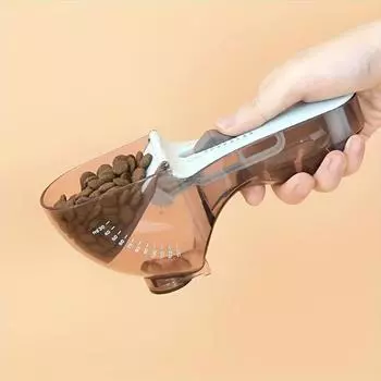 1pc Adjustable Dog Food Scoop Pet Feeder Bowl with Scale Design Measuring Spoon Dog and Cat Feeding and Watering Supplies