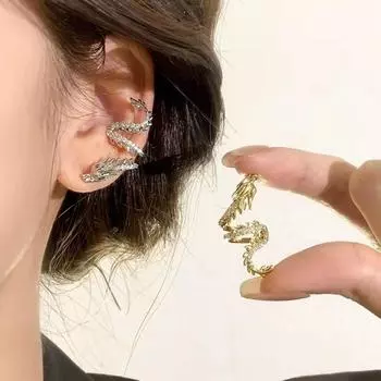 1pc Aesthetic Zodiac Dragon Earrings No Piercing Chinese Dragon Ear Cuffs Party silver-left