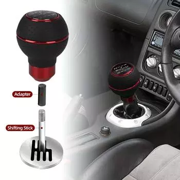 1pc Aluminum + PU Leather, Universal 5-speed Ball Shift Head/Manual Gear/4pcs Adapters M8/M10/M11/M12, 4pcs Screws, 1pc Wrench чёрный