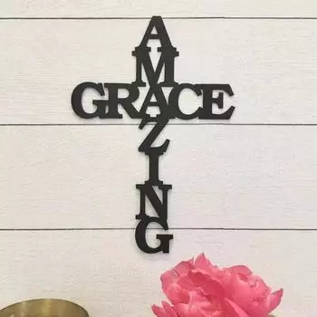 1pc Amazing Grace Cross Sign, Black Finish, Durably Crafted for Indoor Iron Crafts Wall decoration Hanging Wall Art Wall Sticker чёрный