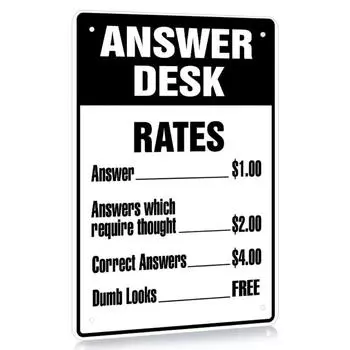 1pc, Answer Desk Rates, 8X12 Inch Vintage Palque, Funny Metal Sign, Office Decor Humor, Wall Hanging Sign, Funny Office Art чёрный