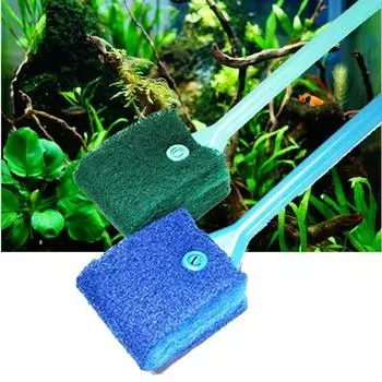 1Pc Aquarium Fish Tank Glass Plant Cleaning Brushes Floating Clean Window Algae Scraper Sponge Cleanning Long Handle Scrubber зелёный