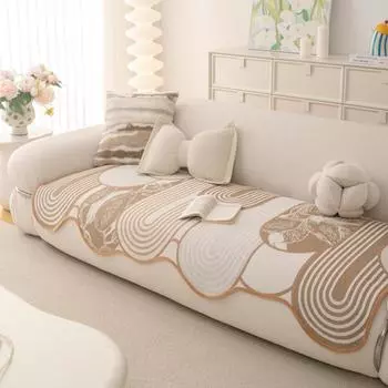 1pc Arches Lines Jacquard Chenille Wavy Unique Hem Sofa Cover,for Living Room Couch Seat Cover Sofa Towel Slipcovers Home Decor 90x70cm хаки