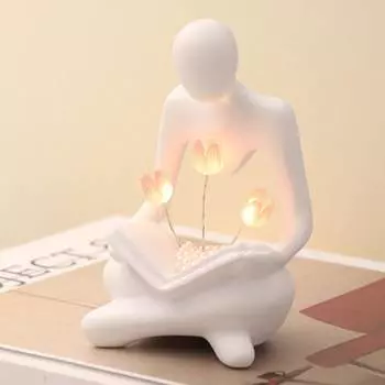 1pc Art Advanced Abstract Character Tulip Nightlight, Creative Decoration, Bedroom Decoration, Birthday Gift Minimum Decoration Accessories White