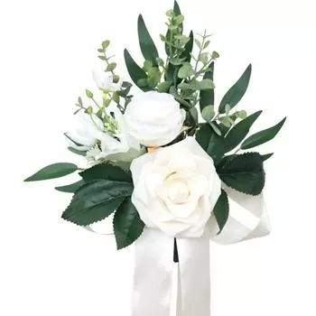 1PC Artificial Flowers Eucalyptus and Ribbons Wedding Aisle Decorations for Wedding Ceremony Pew Flowers for Church Chair Decorations Party Decor зелёный/белый