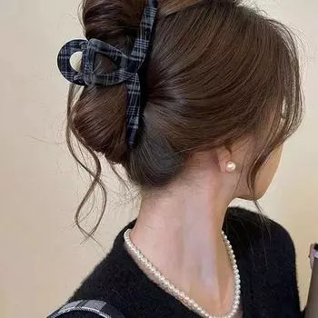 1pc Autumn/Winter New Collection Retro Style Black Grey Grid Velvet Hairpin with High Grade Hairpin and Shark Clip Headpiece