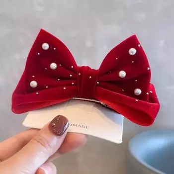 1pc Autumn/Winter New Year Wine Red Velvet Big Bow Hairpin Headpiece Celebrating Christmas Girl Hair Hairpin Accessories