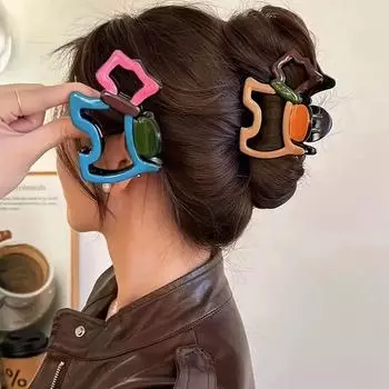 1PC Back Of Head Disc Hair Clip Celebrity Same Style Colour Blocking Shark Clip Dopamine Puppy Scrunchie Cute Cartoon Multicolour