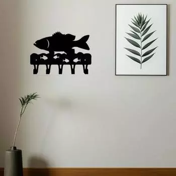 1 шт. Вешалка для ключей в виде окуня, железные настенные наклейки, настенный держатель для ключей, вешалка для одежды, произведение искусства для домашнего декора и организации светло-серый