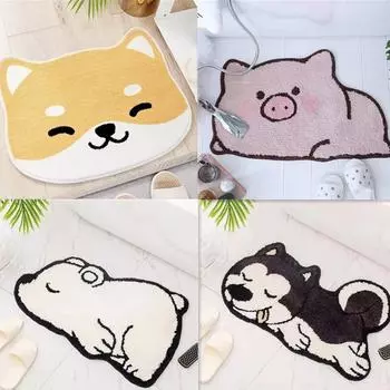 1pc Bath Rug, Cute Animal Pattern Imitation Cashmere Floor Mat, Cartoon Door Mat, Thickened Water Absorbent Non-slip Bathroom Ma 40cm x 60cm